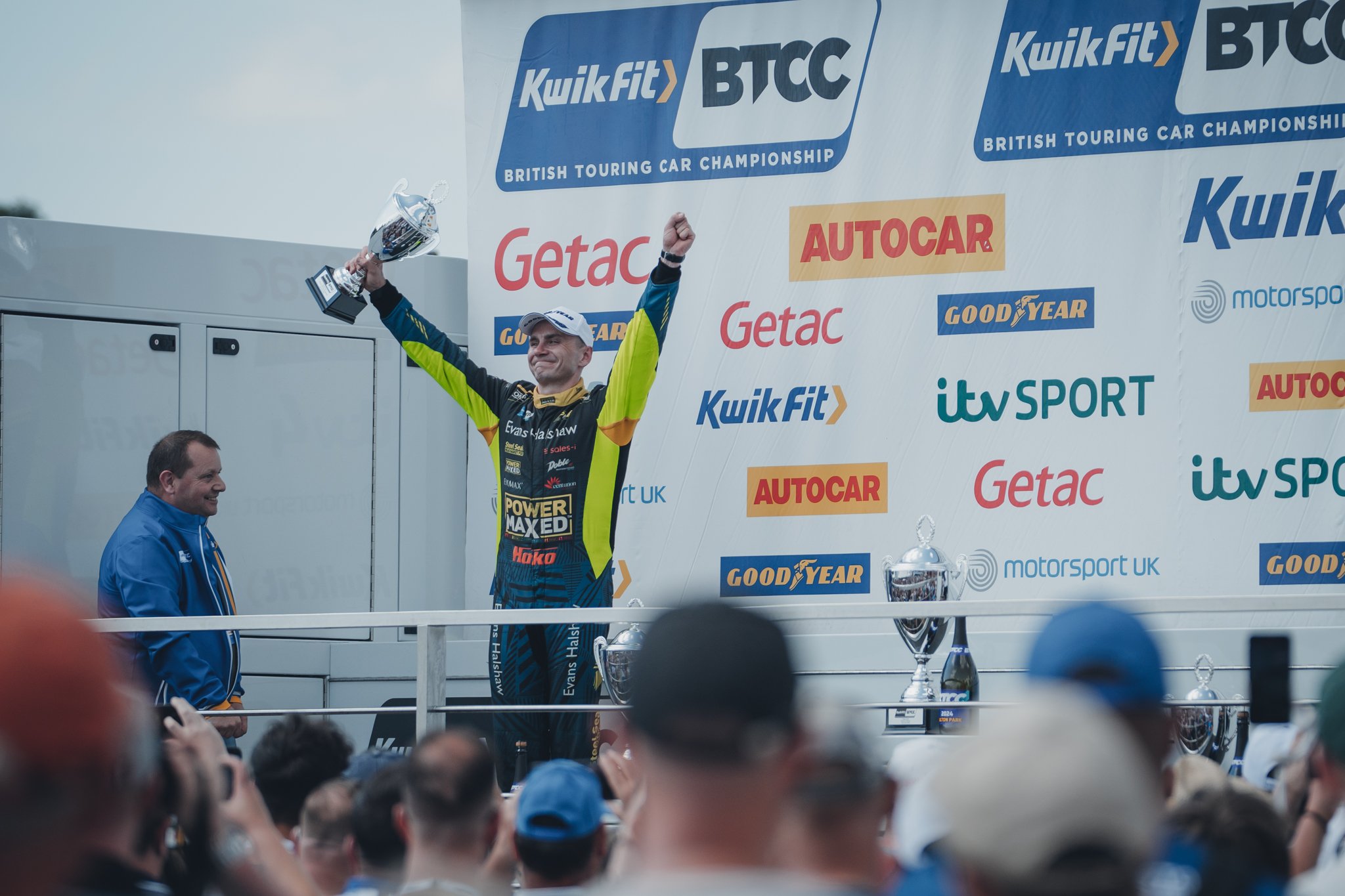 Taylor-Smith celebrating his win at Oulton Park