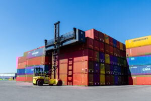 A Hyster Container Handler lifts a container at Peel Ports.