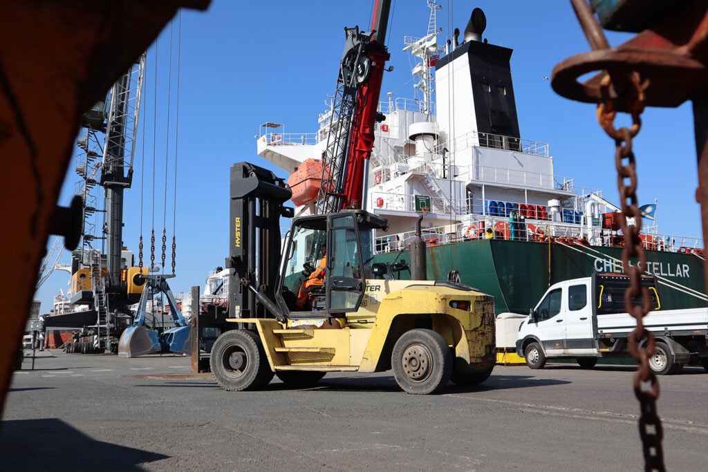 A Hyster forklift operating at Peel Ports.