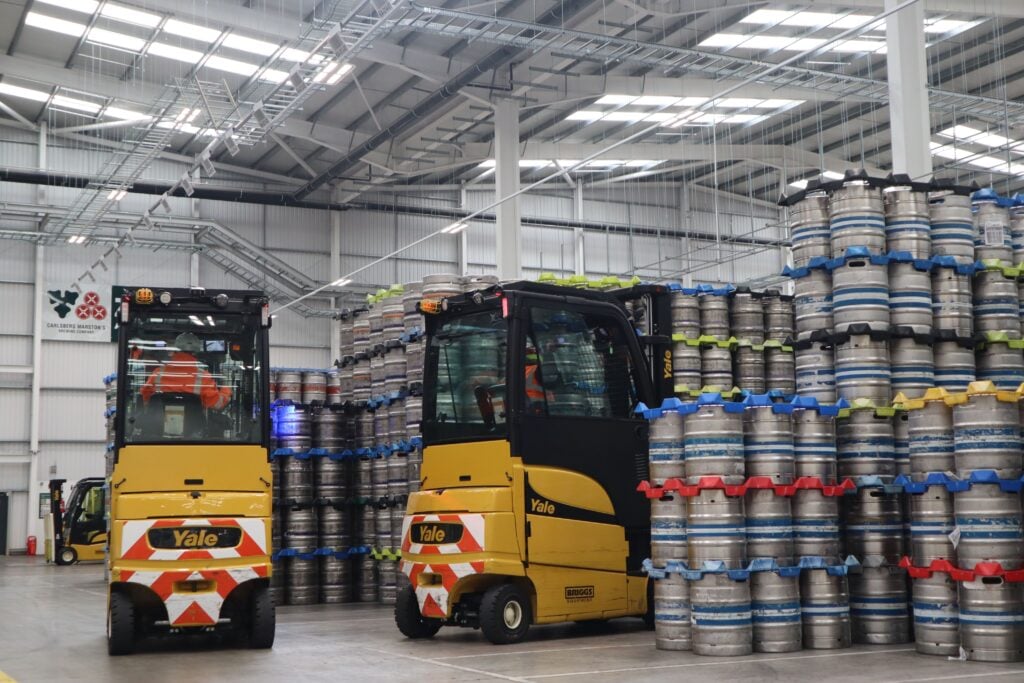 2 Yale forklifts being used by Carlsberg Britvic to strengthen their warehouse performance and overall operational efficiency
