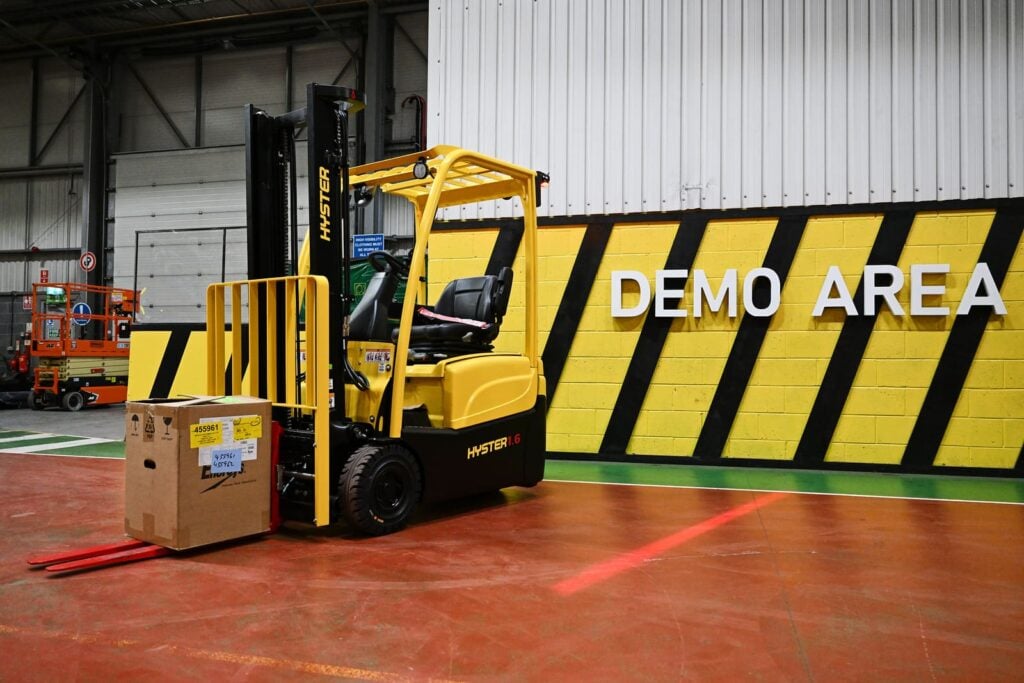 Hyster forklift in the Briggs Equipment MHE demo area